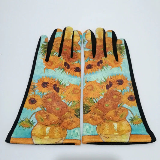 ART SMART TOUCH GLOVES "Van Gogh Art Gloves Sunflowers Blue" PRINT