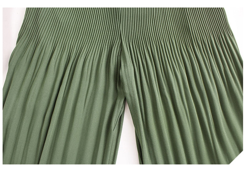 Pleated Casual Harem Pants Ankle Length Elastic Waist Green