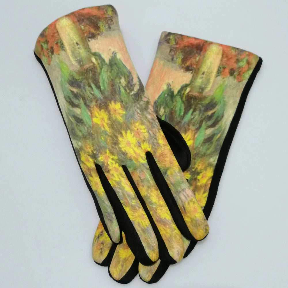 ART SMART TOUCH GLOVES "Van Gogh Art Gloves Still Life Flowers Yellow" PRINT