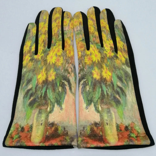 ART SMART TOUCH GLOVES "Van Gogh Art Gloves Still Life Flowers Yellow" PRINT