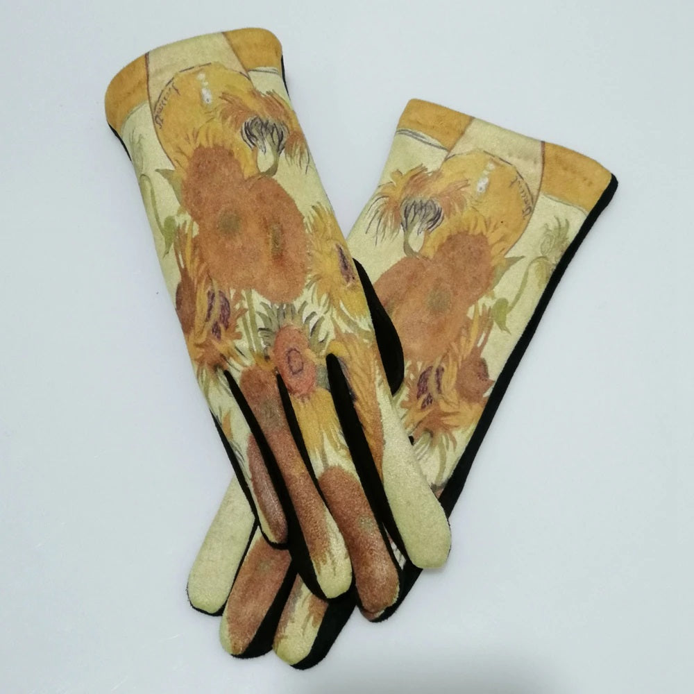 ART SMART TOUCH GLOVES "Van Gogh Art Gloves Sunflowers Beige" PRINT