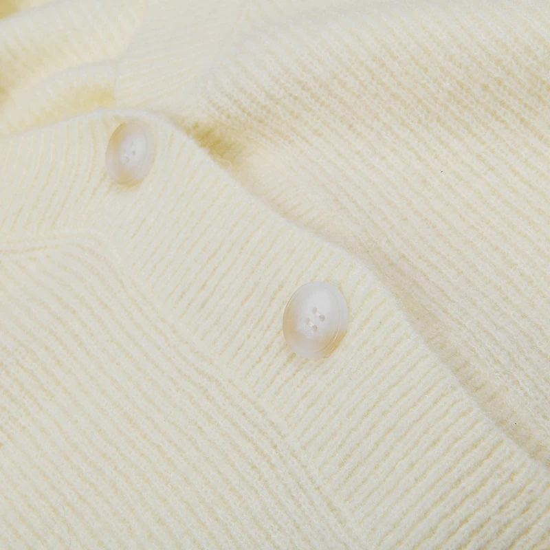 Cardigan V-Neck Long Sleeve Oversized Sweater Button Beige
