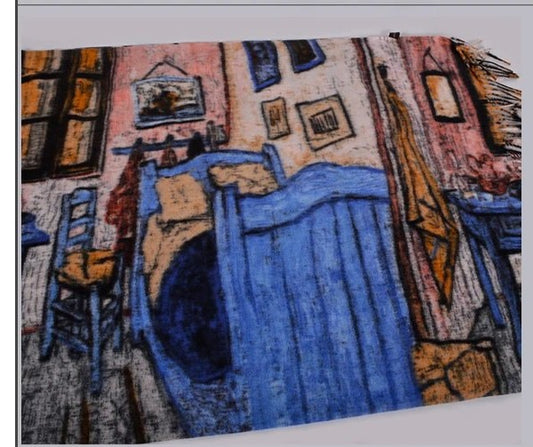 Art Printed Fall/Winter Scarf Van Gogh "Bedroom-at-Arles" Blue