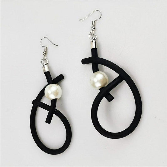 Recycled Rubber/Silicone Geometric Faux Pearl Dangle Earrings