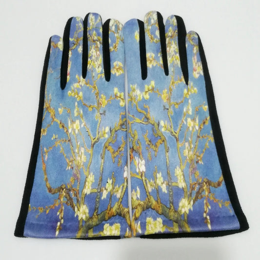ART SMART TOUCH GLOVES "Van Gogh Art Gloves Almond Branches Blue" PRINT