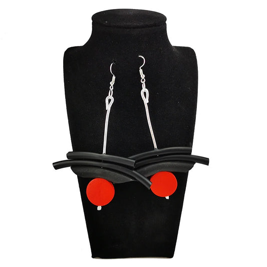 Recycled Rubber/Silicone Geometric Earrings with Wood Accent Drop Earring