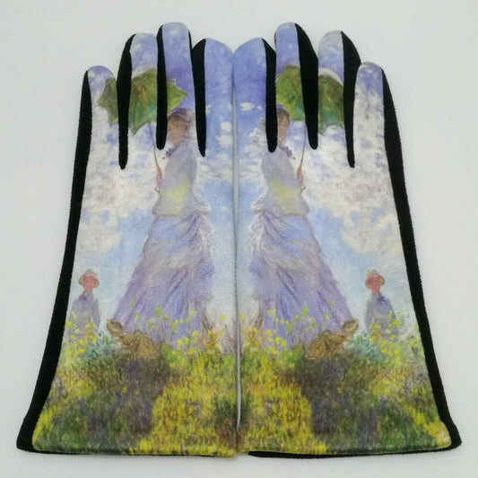 ART SMART TOUCH GLOVES "Monet Art Gloves Madame with Parasol Blue" PRINT