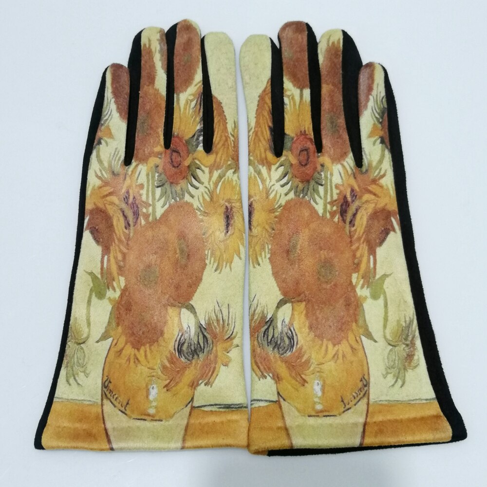 ART SMART TOUCH GLOVES "Van Gogh Art Gloves Sunflowers Beige" PRINT