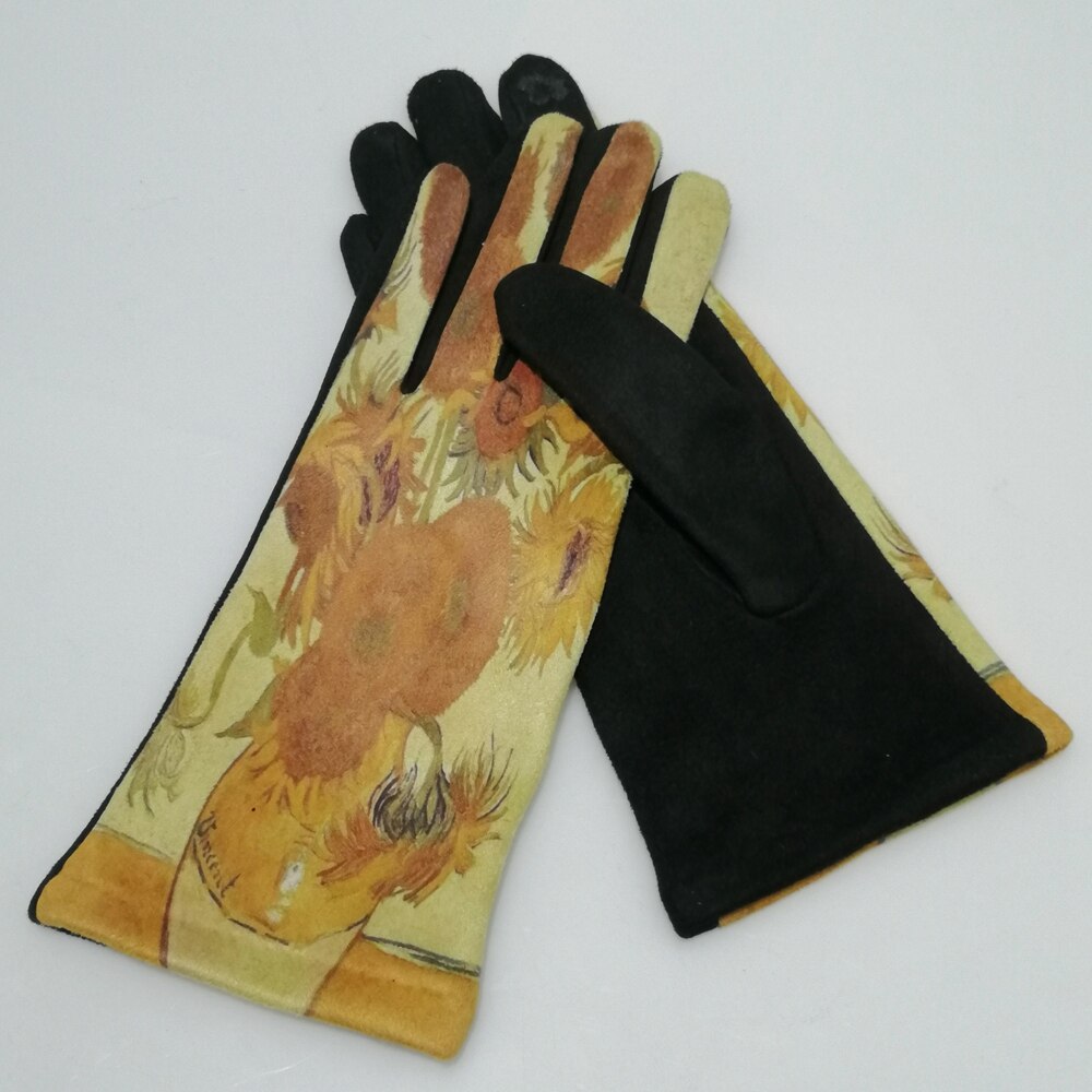 ART SMART TOUCH GLOVES "Van Gogh Art Gloves Sunflowers Beige" PRINT