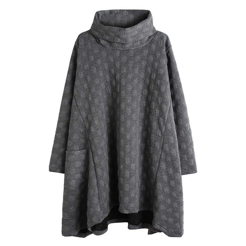 Turtleneck Dot Pattern Long Sleeve Oversized Tunic Gray