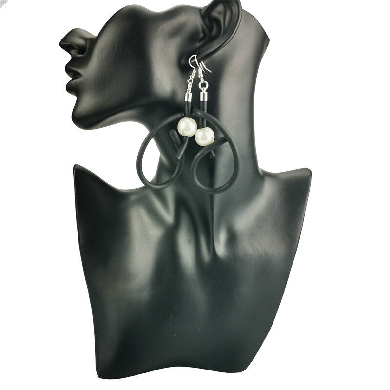 Recycled Rubber/Silicone Geometric Faux Pearl Dangle Earrings