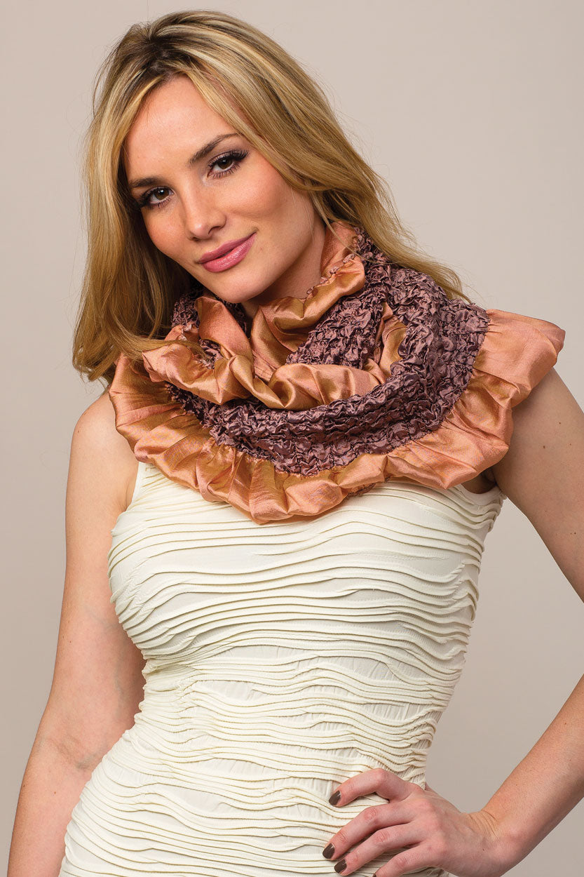 Kalinda Silk Infinity Scarf  Light Copper & Lavender