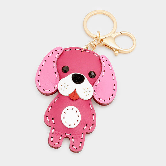 Faux Leather Puppy Keychain Pink