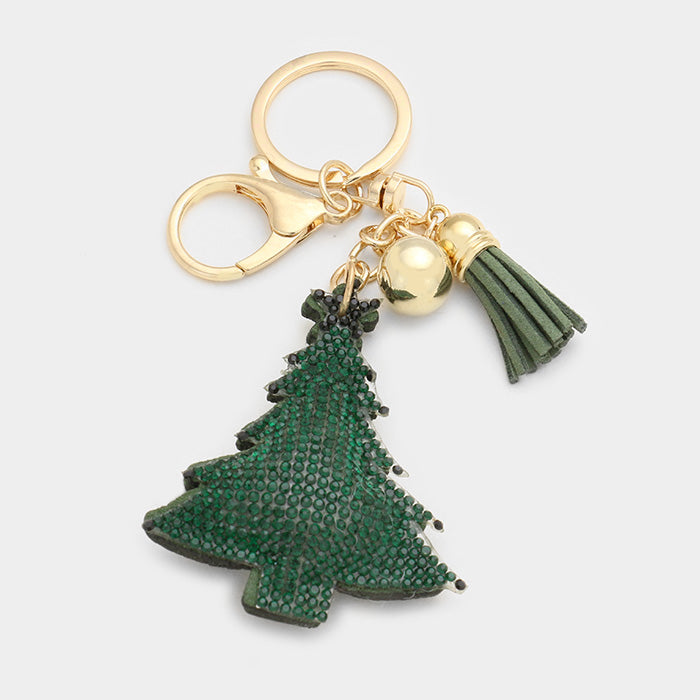 Pave Christmas Tree Keychain With Tassel