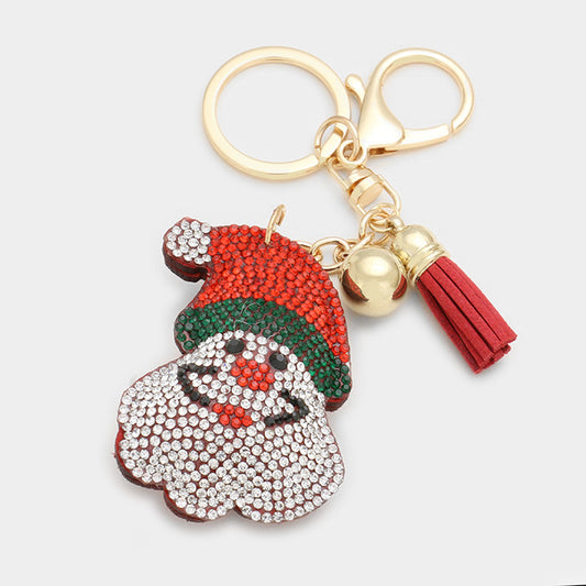 Pave Santa Claus Keychain With Tassel