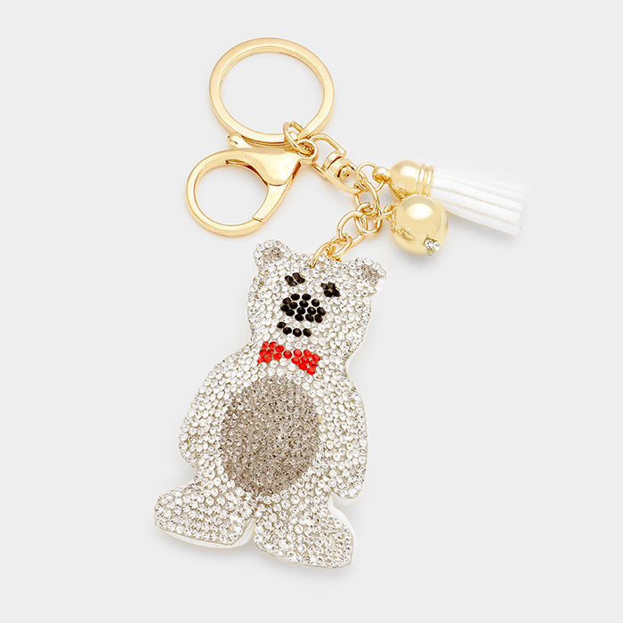 Pave Polar Bear Keychain With Tassel