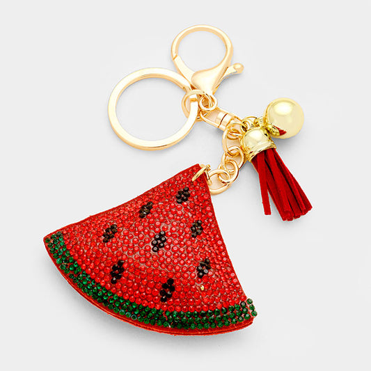 Small Pave Watermelon keychain with tassel