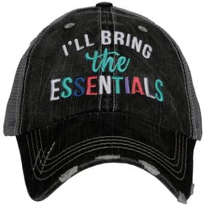 "I'LL BRING THE ESSENTIALS"Uni-Sex Distressed Trucker Hat