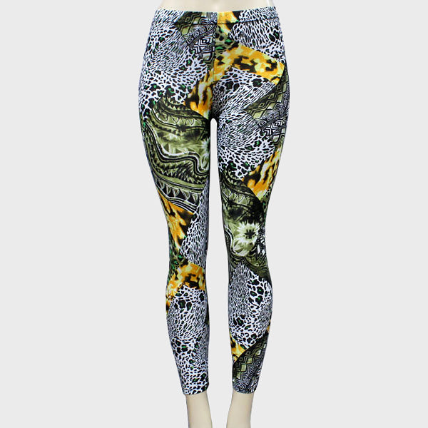 Leggings Leopard Pattern/Multi Print Full Length O/S GR/YL-Multi Color