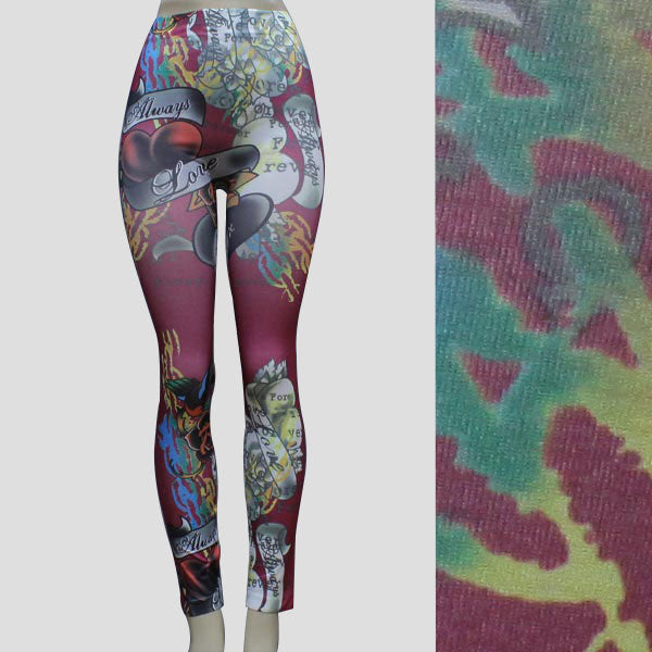 Leggings Art Graffiti Print Full Length O/S Burg-Multi Color