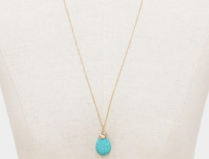 Natural Stone Droplet Pendant Long Necklace Turquoise