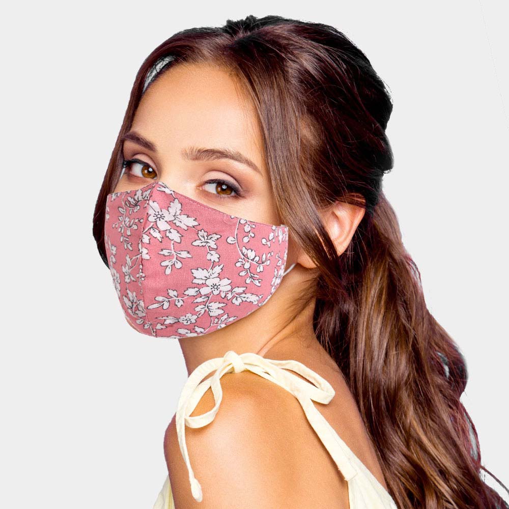 Cotton Print Fashion Face Mask Floral Print Pink