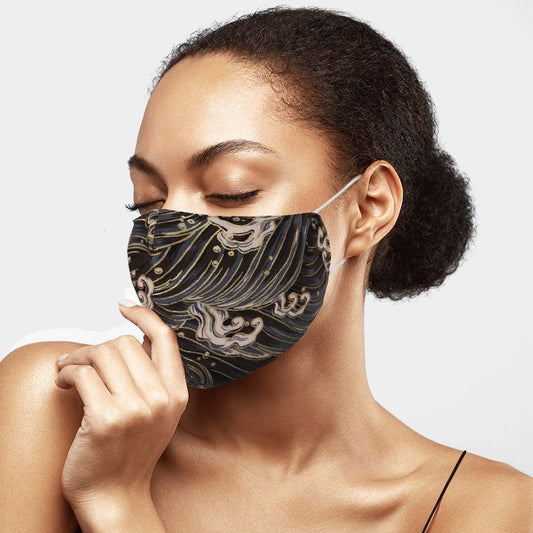 Cotton Print Fashion Face Mask Wave Print Black
