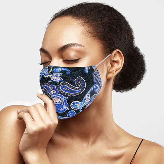 Cotton Print Fashion Face Mask Paisley Print Blue