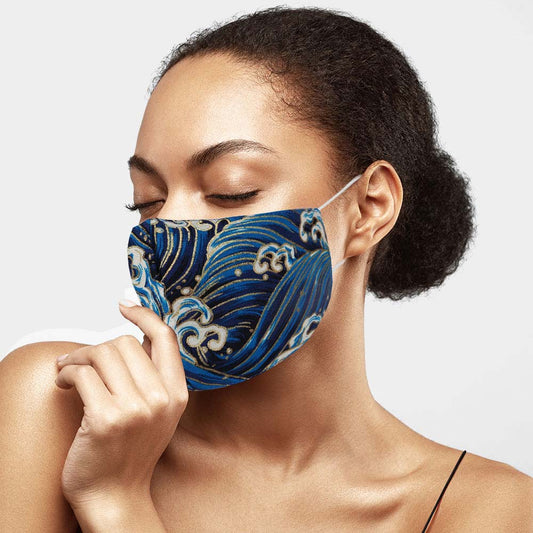 Cotton Print Fashion Face Mask Wave Print Blue