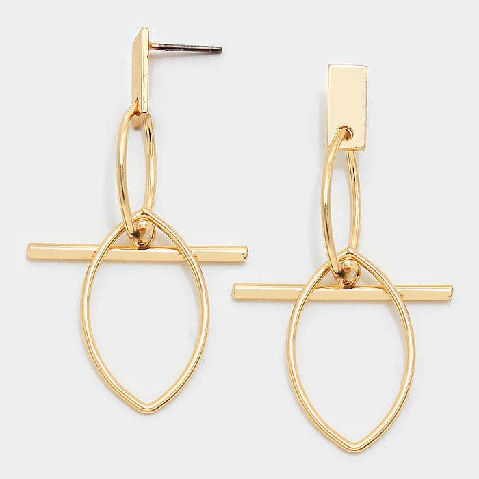 Geometric Metal Bar & Hoop Earrings Gold Tone