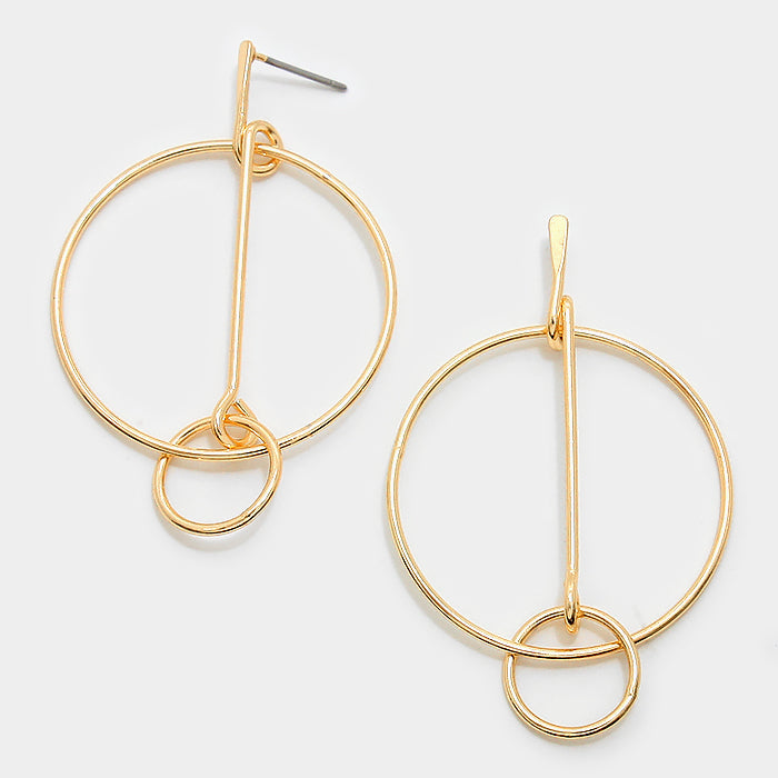 Geometric Double Metal Hoop Earrings Gold Tone