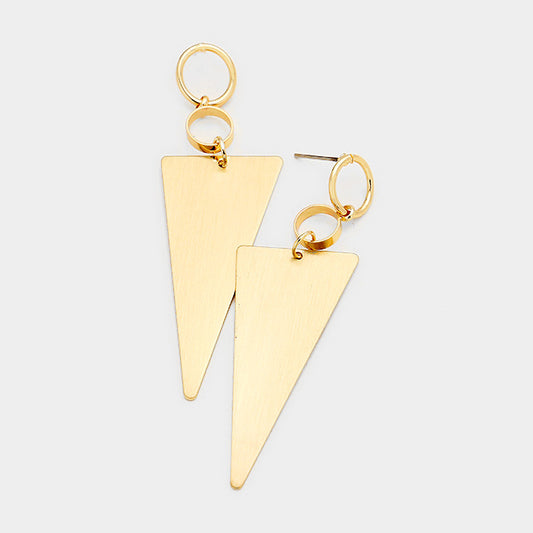 Geometric Metal Triangle Dangle Earrings Gold Tone