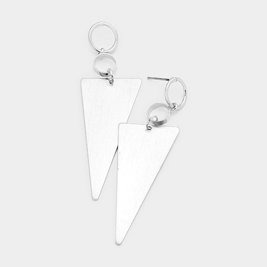 Geometric Metal Triangle Dangle Earrings Silver Tone