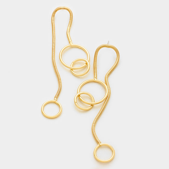 Gold Tone Snake Chain & Hoops Post Earrings