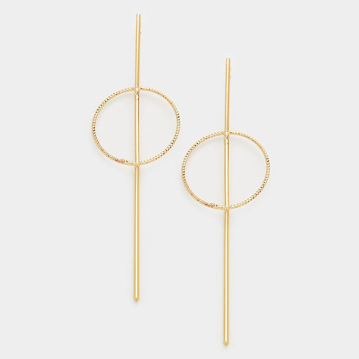 Gold Tone Geo Circle & Bar Earrings