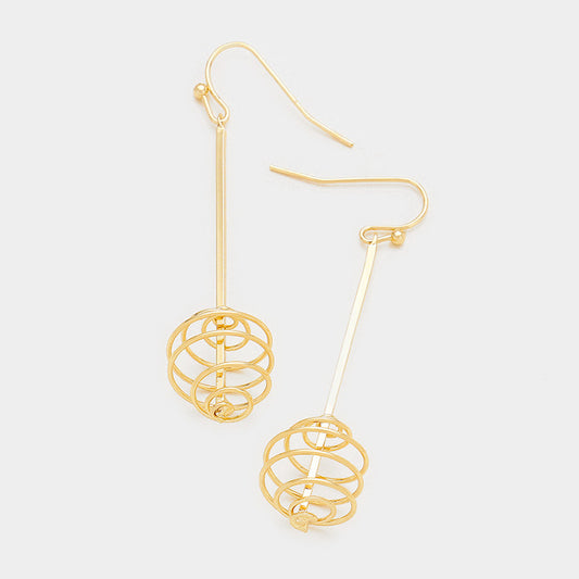 Wire Ball Metal Earring Gold Tone