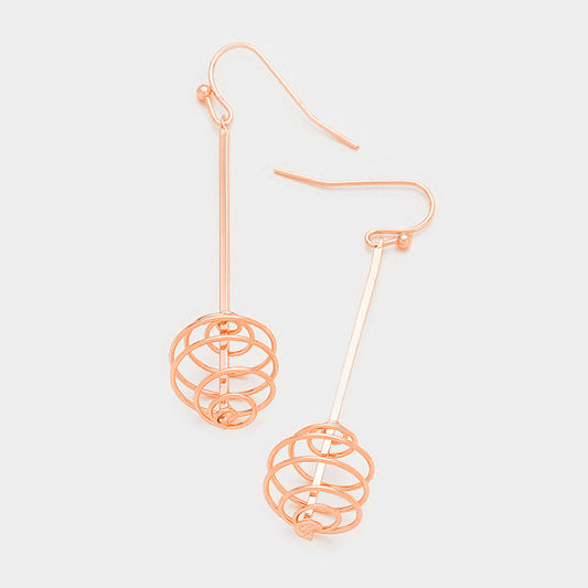 Wire Ball Earrings Rose Gold Tone