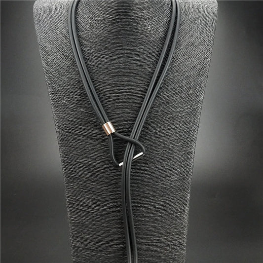 Recycled Rubber/Silicone Simple Long Necklace with Slide Pendant Adjustable