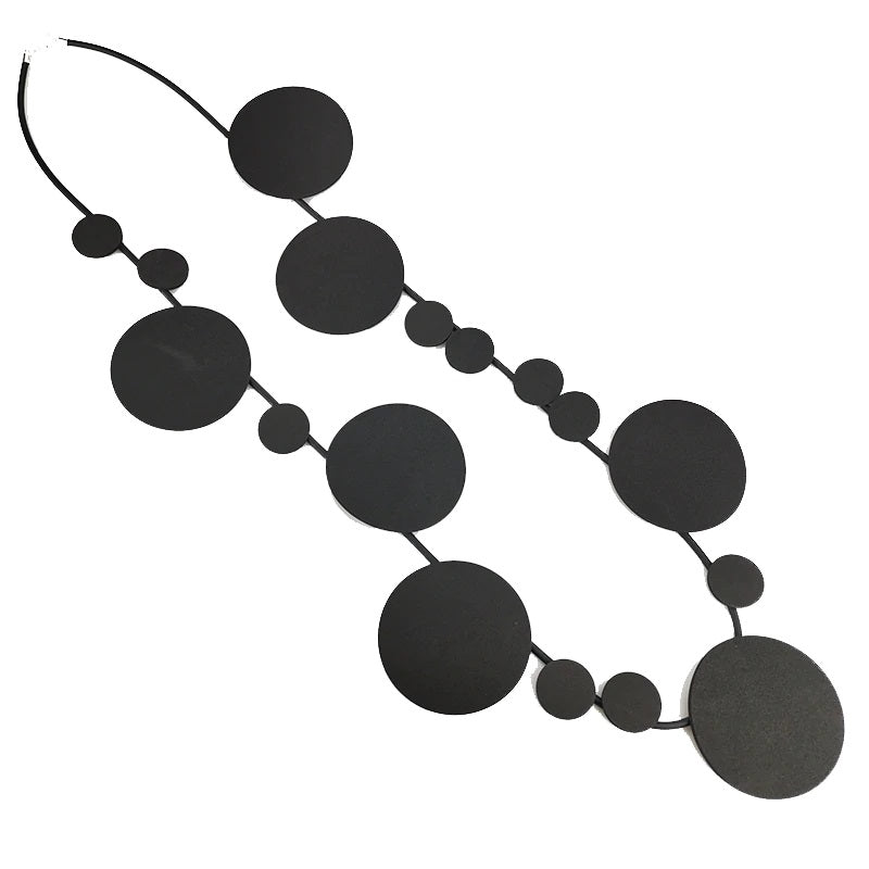 Recycled Rubber/Silicone Disk Pattern Long Geometric Necklace