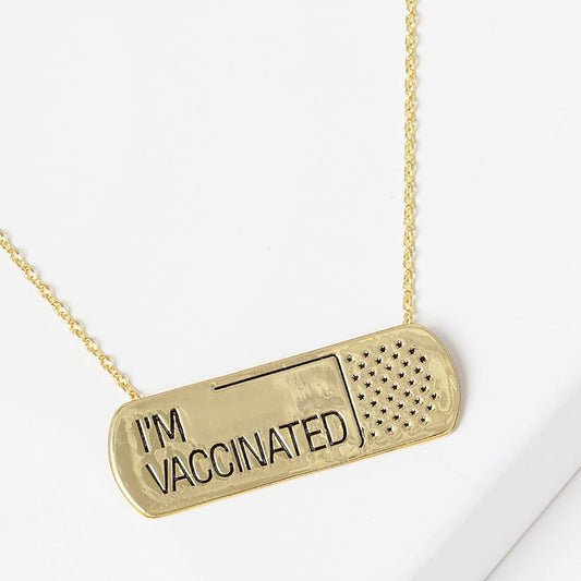 MESSAGE PENDANT NECKLACE GOLD DIPPED BANDAGE "I AM VACCINATED" Gold