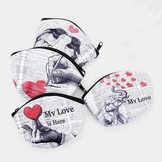 "My Love" Heart Newspaper Coin Purses 4 styles