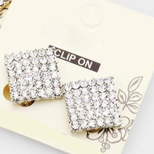 Crystal Pave Diamond Clip on Stud Earrings