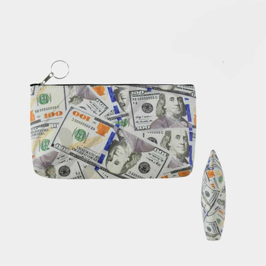 $100 DOLLAR 3D PRINT MINI POUCH ZIPPER BAGS