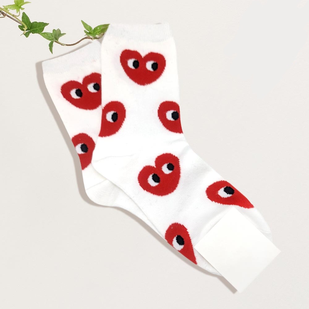 Heart Patterned Socks White