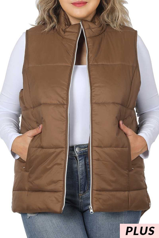 PLUS SIZE SLEEVELESS QUILTED VEST by Vanilla