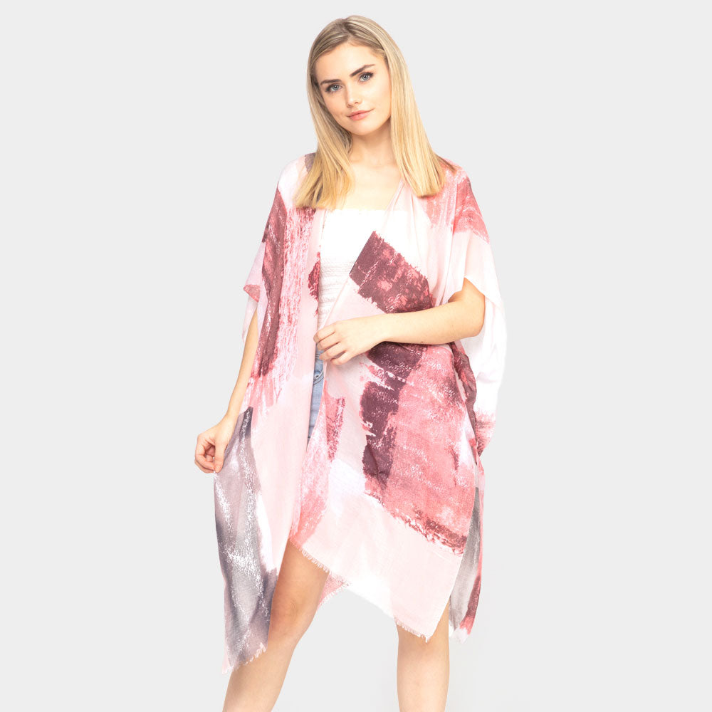 Brush Paint Print Kimono Spring/Summer Pink