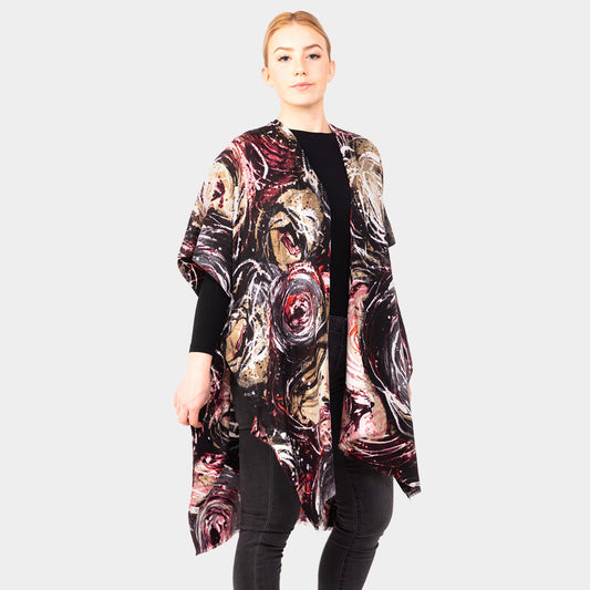 Kimono Swirl/Abstract Print Kimono Black/Burgundy