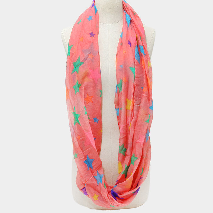 Neon Star Print Infinity Scarf -RED