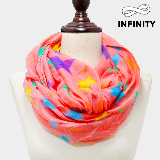 Neon Star Print Infinity Scarf -RED