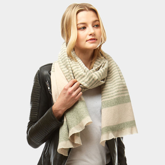 STRIPED BOUCLE OBLONG SCARF/Mint & Cream